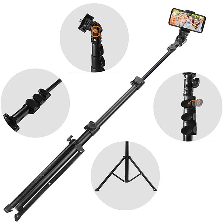 1.6m Portable Aluminum Alloy Tripod Camera Phone Holder Stand Photography Tripod with Phone Clip and Bluetooth-compatible Shutter