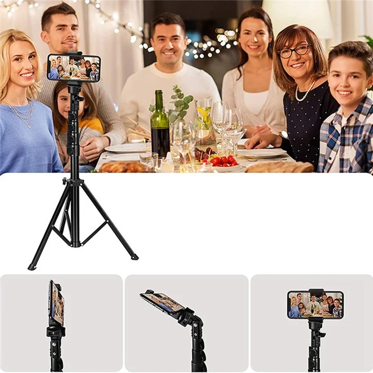 1.6m Portable Aluminum Alloy Tripod Camera Phone Holder Stand Photography Tripod with Phone Clip and Bluetooth-compatible Shutter