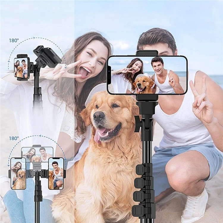 1.6m Portable Aluminum Alloy Tripod Camera Phone Holder Stand Photography Tripod with Phone Clip and Bluetooth-compatible Shutter