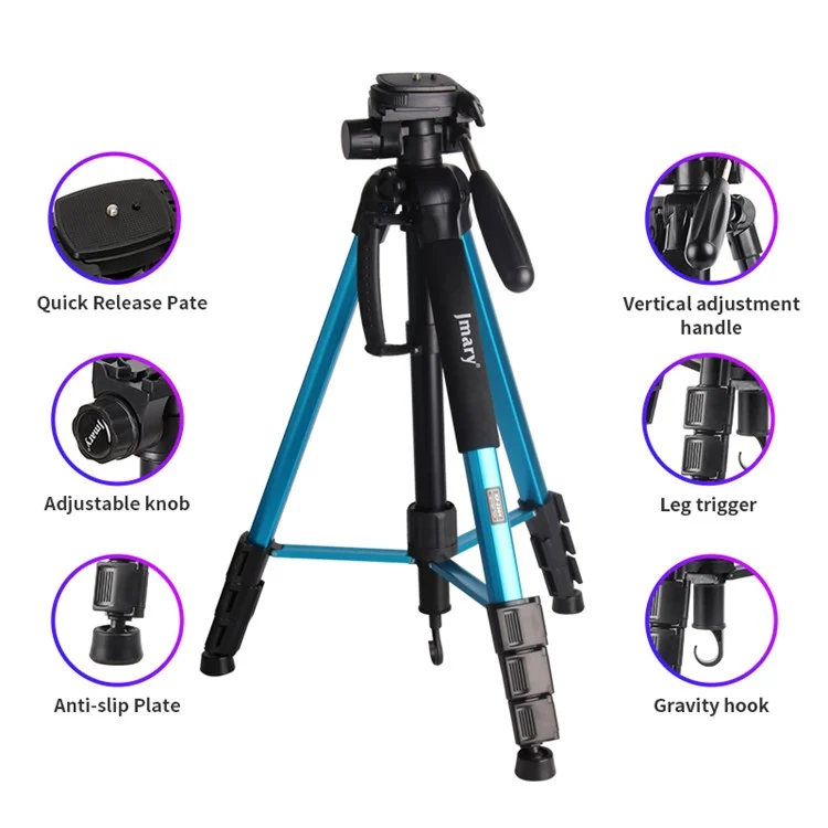 JMARY KP2264 Detachable Tripod Holder Mobile Phone SLR Camera Aluminium Alloy Stand for Outdoor Live Streaming Portable Tripod Stand with Gravity Hook - Blue