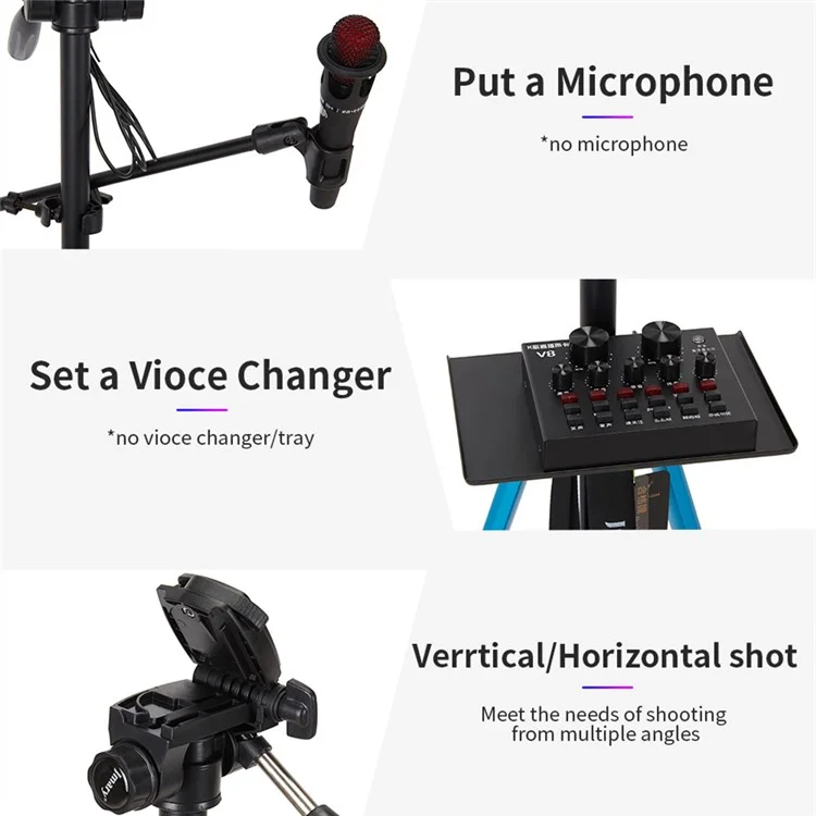 JMARY KP2264 Detachable Tripod Holder Mobile Phone SLR Camera Aluminium Alloy Stand for Outdoor Live Streaming Portable Tripod Stand with Gravity Hook - Blue