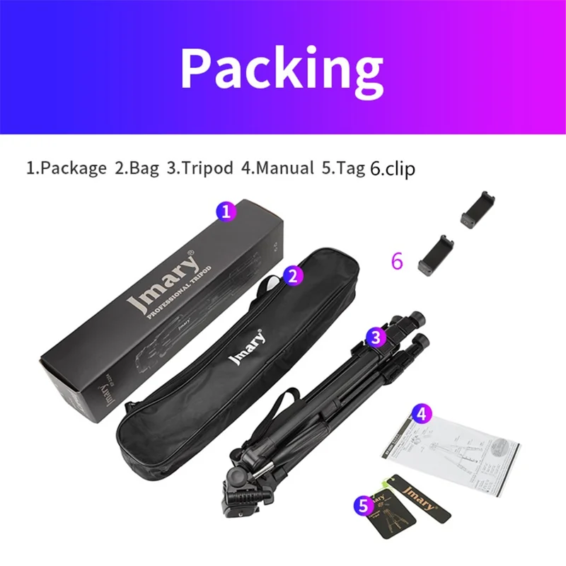 JMARY KP2264 Detachable Tripod Holder Mobile Phone SLR Camera Aluminium Alloy Stand for Outdoor Live Streaming Portable Tripod Stand with Gravity Hook - Black