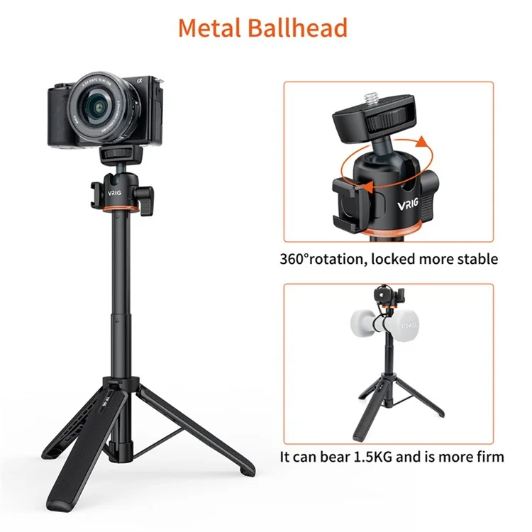 VRIG TP-06 Support de trépied amovible pour téléphone portable Caméra SLR Caméra pour diffusion en direct en extérieur Trépied portable Support 360 degrés Rotation