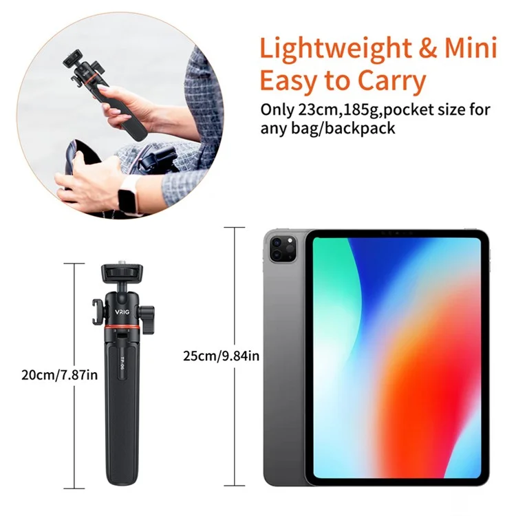 VRIG TP-06 Support de trépied amovible pour téléphone portable Caméra SLR Caméra pour diffusion en direct en extérieur Trépied portable Support 360 degrés Rotation