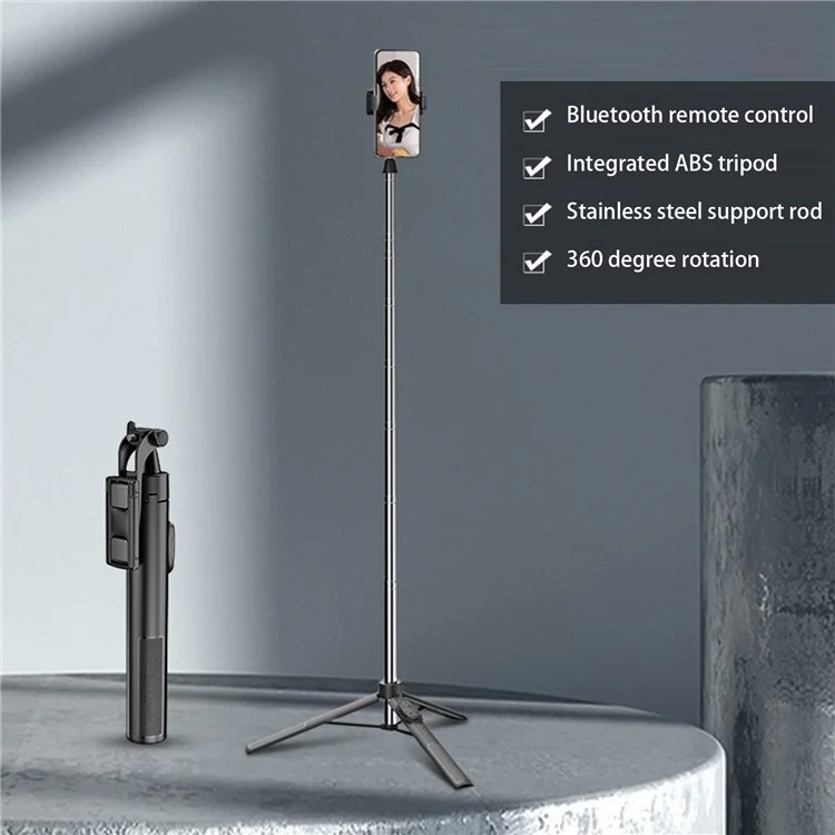 A35 1.6m Cell Phone Selfie Stick Extendable Tripod Stand with Bluetooth-compatible Remote Control