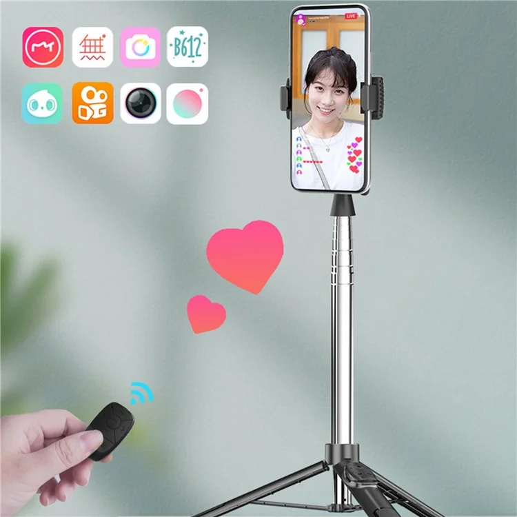 A35 1.6m Cell Phone Selfie Stick Extendable Tripod Stand with Bluetooth-compatible Remote Control