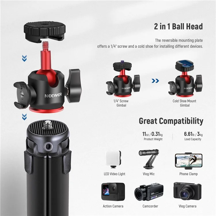Trépied appareil photo pliable en alliage d'aluminium NEEWER NW-991 pour diffusion en direct et Vlogging