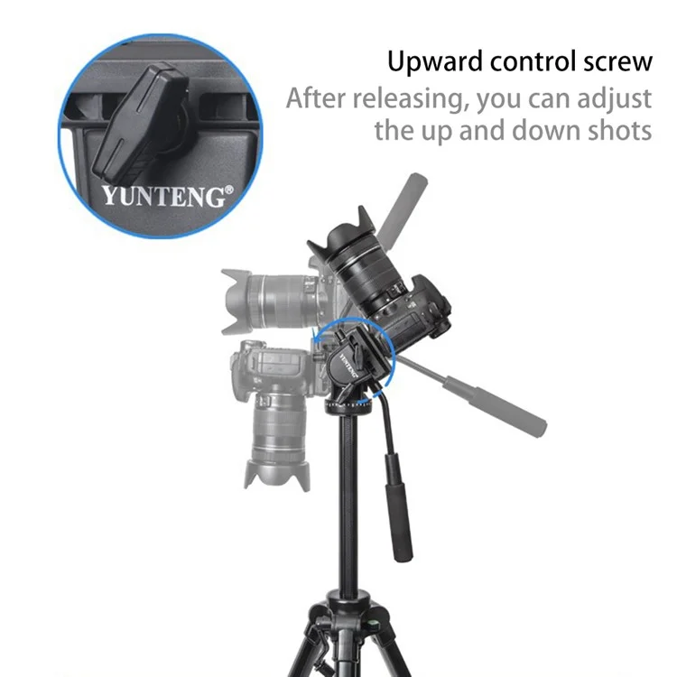 YUNTENG VCT-3000 Camera Tripod 300cm Height Aluminum Alloy Tripod Stand with Phone Clip for Travel / YouTube Video / Photography