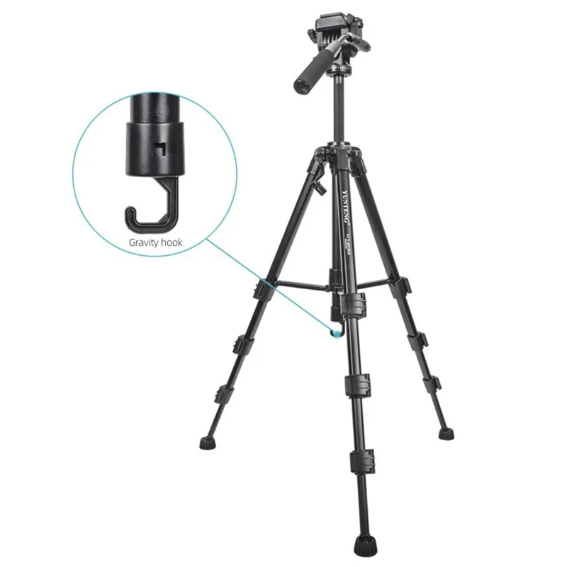 YUNTENG VT-6006 Trépied pour appareil photo Canon Nikon en alliage d'aluminium DSLR Trépied Pied d'appareil photo avec rotule et plaque de dégagement rapide