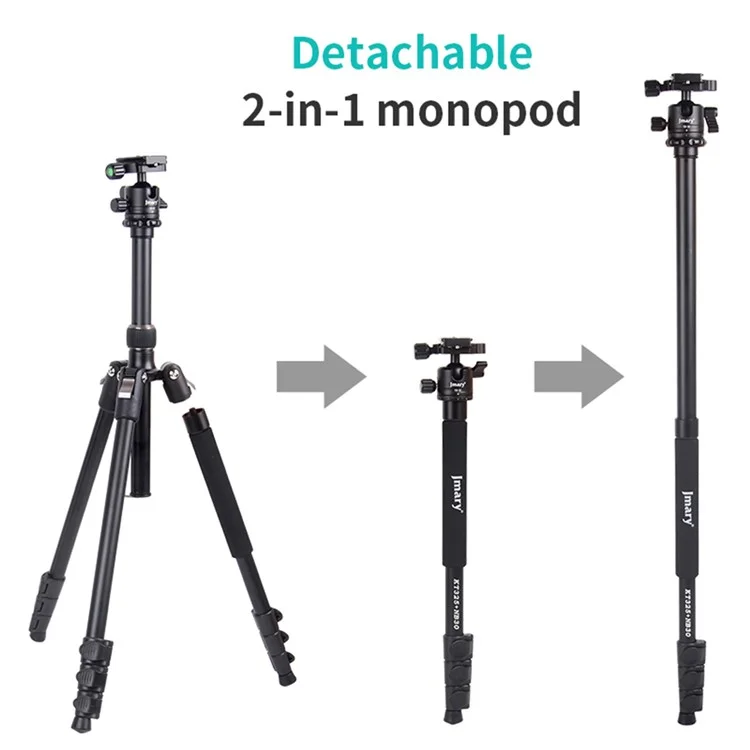 JMARY KT325-NB30 1.6m Aluminum Alloy Cell Phone Tripod Stand for SLR, Action Camera Rotating Portable Tripod Holder