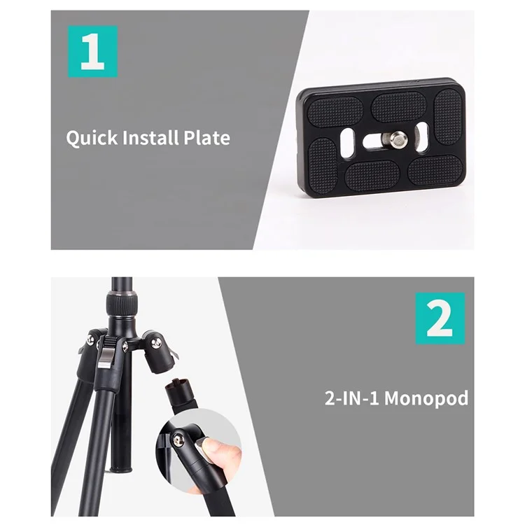 JMARY KT325-NB30 1.6m Aluminum Alloy Cell Phone Tripod Stand for SLR, Action Camera Rotating Portable Tripod Holder