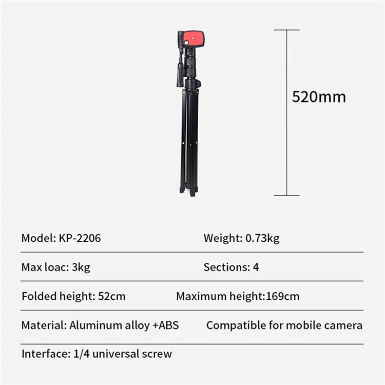 JMARY KP-2206 1.7m Multi-functional Adjustable Portable Camera Tripod Cell Phone Holder Floor Stand for Live Streaming, Selfie