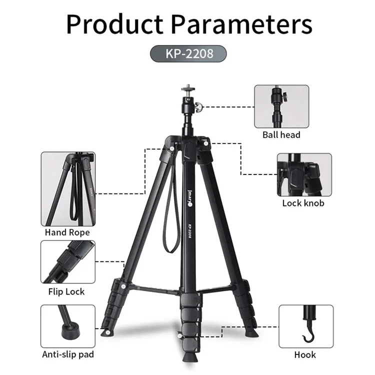 JMARY KP2208 1,7m Suporte de Tripé para Luz de Preenchimento de Câmera para Transmissão ao Vivo, Fotografia Suporte de Chão de Metal para Celular