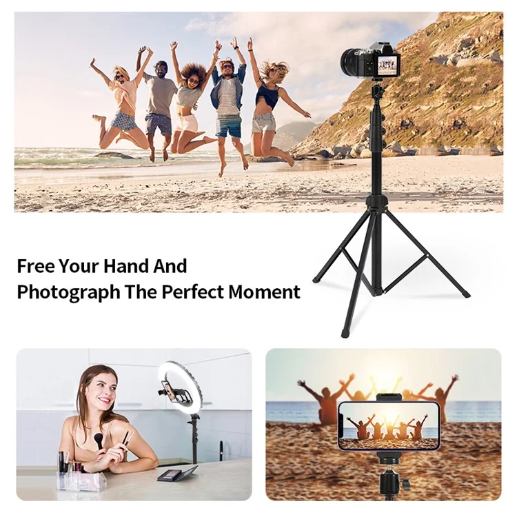 JMARY MT38 1.68m Telescopic Vlogging Camera Mount Tripod Stand Travel Tripod Phone Holder with 1  /  4 Inch Screw Adapter
