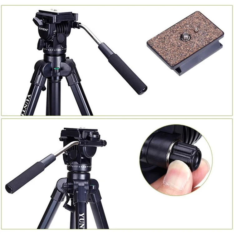 YUNTENG VCT-880RM Trépied photo studio en 3 sections avec tête panoramique et inclinaison hydraulique pour appareil photo REFLEX