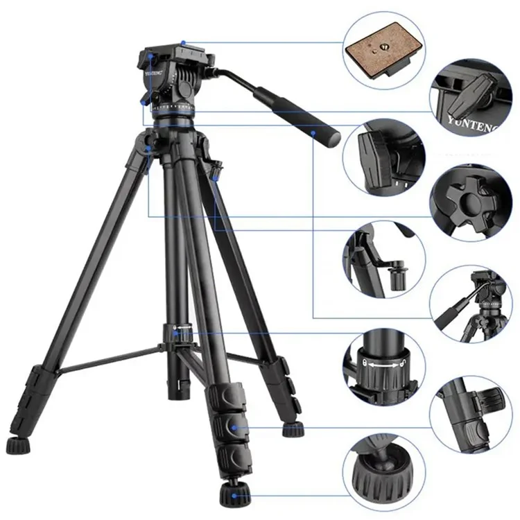YUNTENG VCT-999RM Trépied portable en alliage d'aluminium avec plaque de dégagement rapide pour appareil photo reflex numérique Canon Nikon