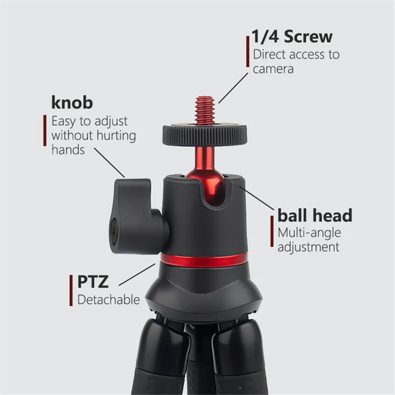 JUNNX JX-PJ-04-A Rotating Ball Head Octopus Tripod Flexible Leg Stand with Screw Adapter