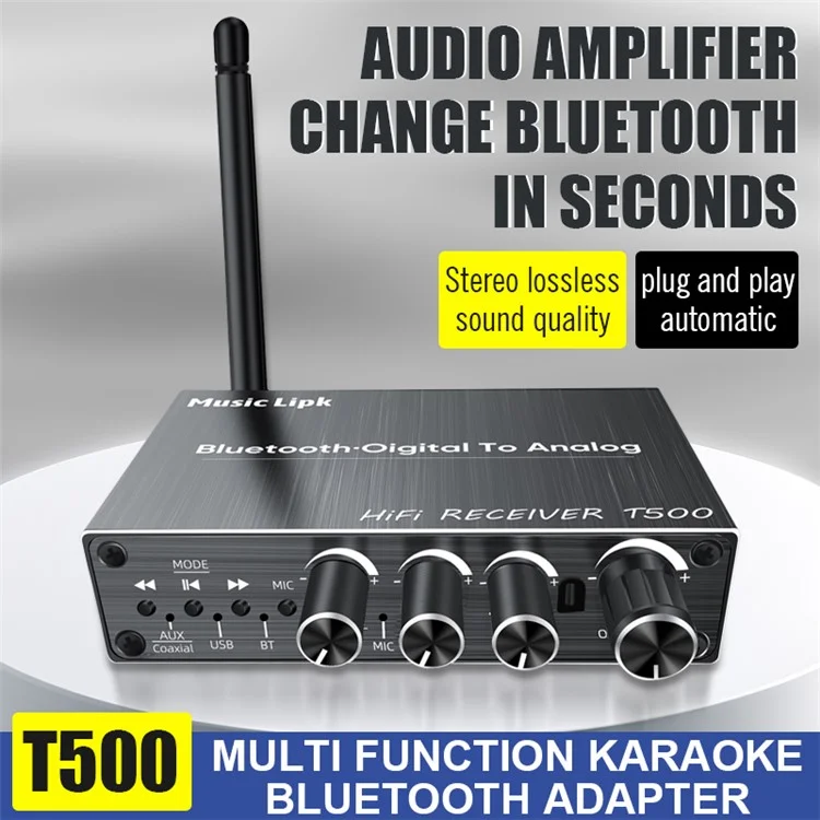 Amplificador de alto-falante conversível com microfone T500 U-Disk, com controle remoto, adaptador de áudio Bluetooth 5.3