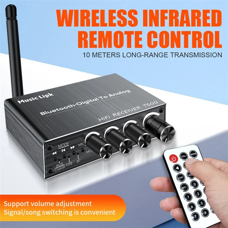 Amplificador de alto-falante conversível com microfone T500 U-Disk, com controle remoto, adaptador de áudio Bluetooth 5.3