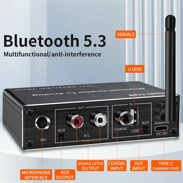 Amplificador de alto-falante conversível com microfone T500 U-Disk, com controle remoto, adaptador de áudio Bluetooth 5.3