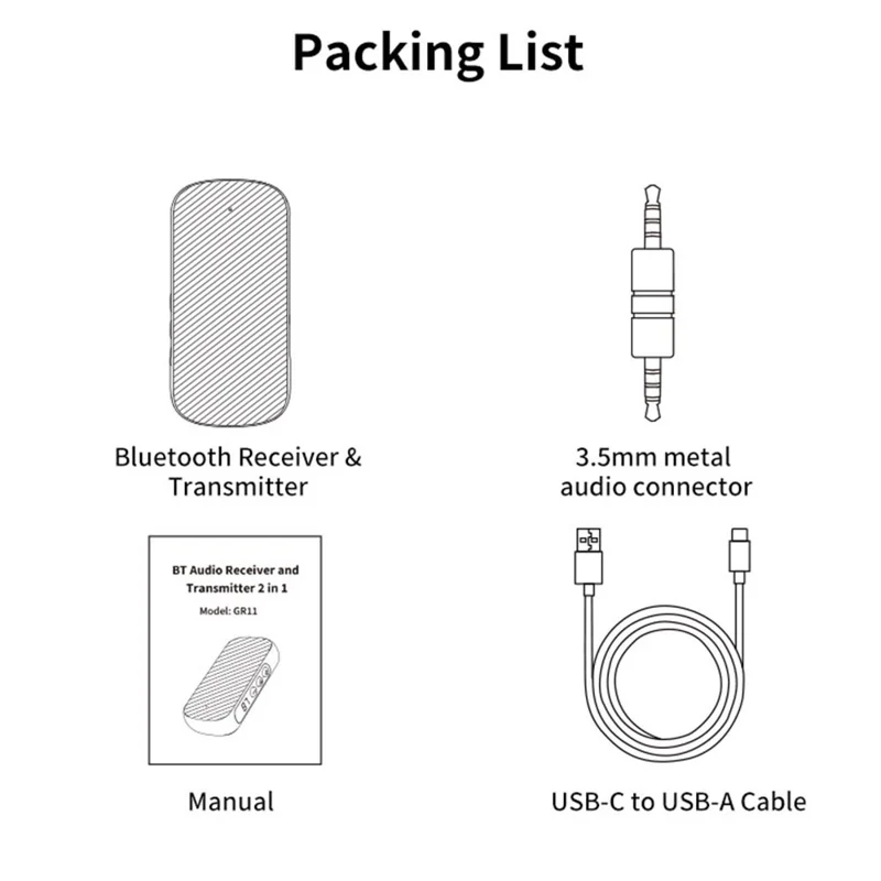 Receptor de Audio de Adaptador Bluetooth 5.2 de Bluetooth 5.2 GR11-GT / Transmisor Con Chip Qualcomm