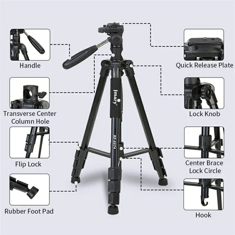 JMARY KP-2274 Multi-function Outdoor Photography Tripod 5-section Adjustable Monopod