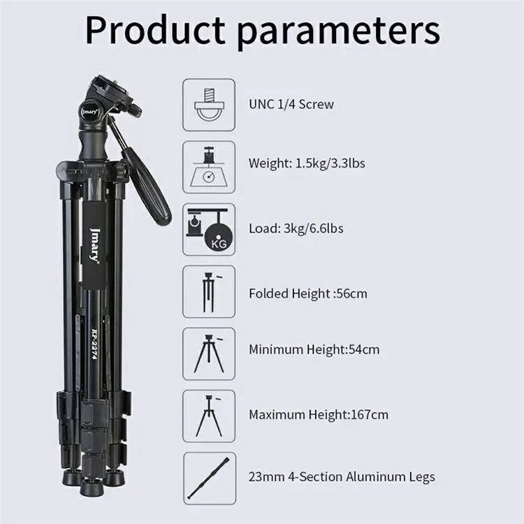 JMARY KP-2274 Multi-function Outdoor Photography Tripod 5-section Adjustable Monopod
