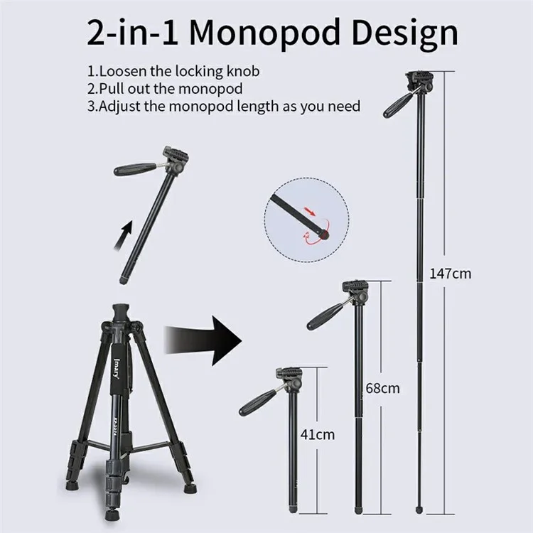 JMARY KP-2274 Multi-function Outdoor Photography Tripod 5-section Adjustable Monopod