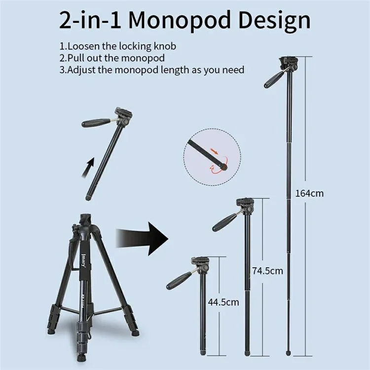 JMARY KP-2294 179cm 4-section Adjustable Monopod Multi-function Panoramic Photography Tripod
