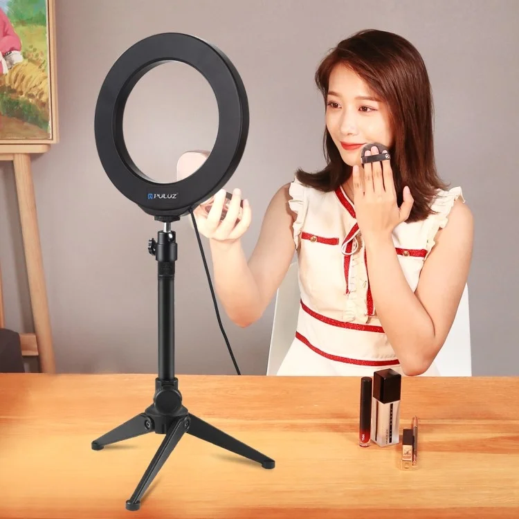 PULUZ 6.2-inch Desktop LED Ring Light 3 Modes Dimmable LED Ring Vlogging Photography Video Lights + Tripod Mount Kit
