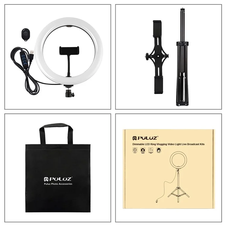 PULUZ PKT3066B 10,2 pouces LED Selfie Anneau Lumière Support de Téléphone Portable Trépied pour Youtube Blogger Prise de Vue Vidéo
