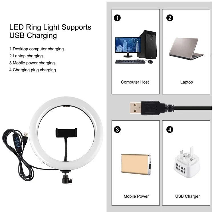 PULUZ PKT3066B 10,2 pouces LED Selfie Anneau Lumière Support de Téléphone Portable Trépied pour Youtube Blogger Prise de Vue Vidéo