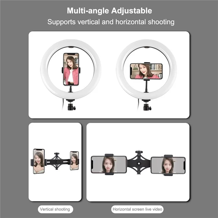 PULUZ PKT3066B 10.2inch LED Selfie Ring Light Cell Phone Clamp Tripod Stand for YouTube Blogger Video Shooting