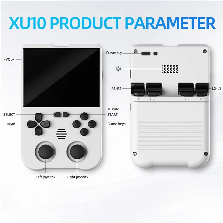 AMPOWN XU10 64GB Spielekonsole Vintage Dual Joy-Stick Handheld Spielemaschine - Weiß