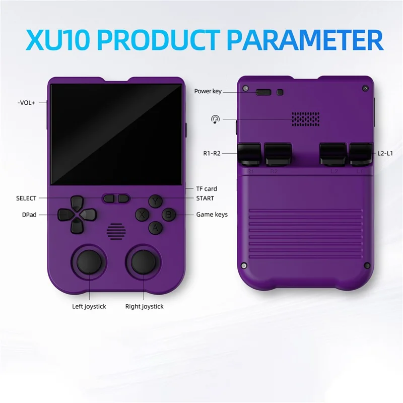 AMPOWN XU10 256GB Game Console Vintage Dual Joy-Pad Handheld Game Machine - Purple