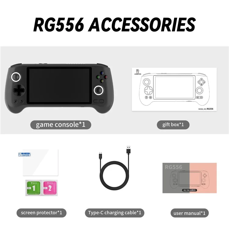ANBERNIC RG556 8+128G 5.48-inch AMOLED Screen Retro Handheld Game Console, without Games (English Version) - Black