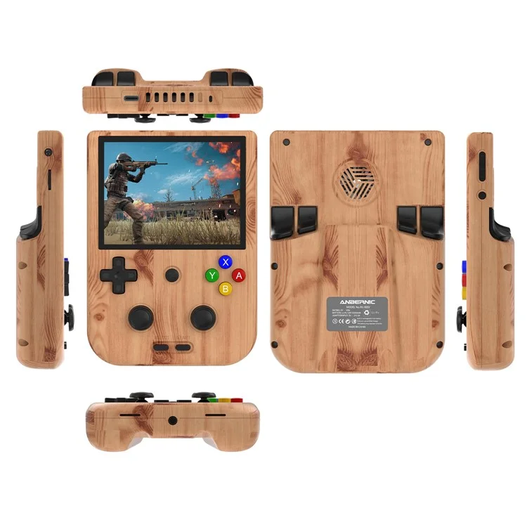 ANBERNIC RG405V 4-inch Screen Android Game Machine Portable Handheld Game Console, with 128G Game Card - Wood Grain