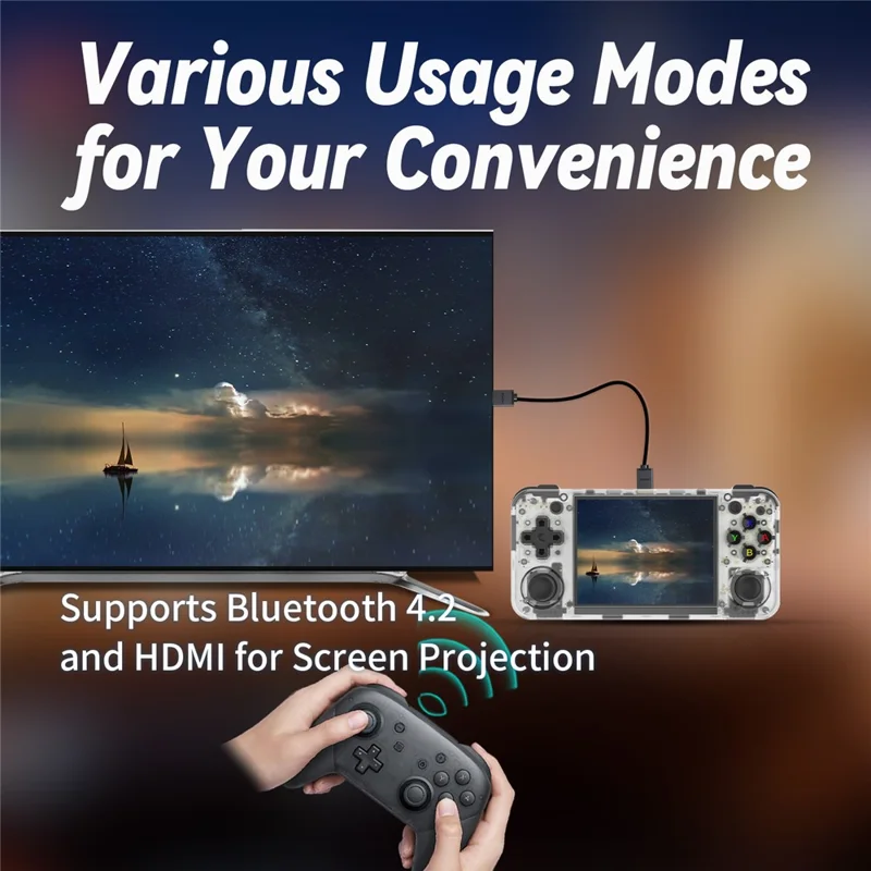 ANBERNIC RG35XXH Linux System 3.5-inch IPS Screen Retro Game Console with HD Output (English Version), 64+128G - Transparent White