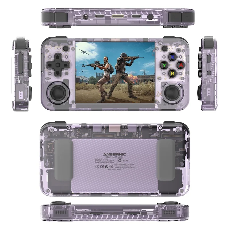 ANBERNIC RG35XXH Linux System 3.5-inch IPS Screen Retro Game Console with HD Output (English Version), 64+128G - Transparent Purple