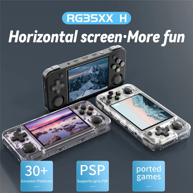 ANBERNIC RG35XXH Linux System 3.5-inch IPS Screen Retro Game Console with HD Output (English Version), 64+128G - Transparent Purple