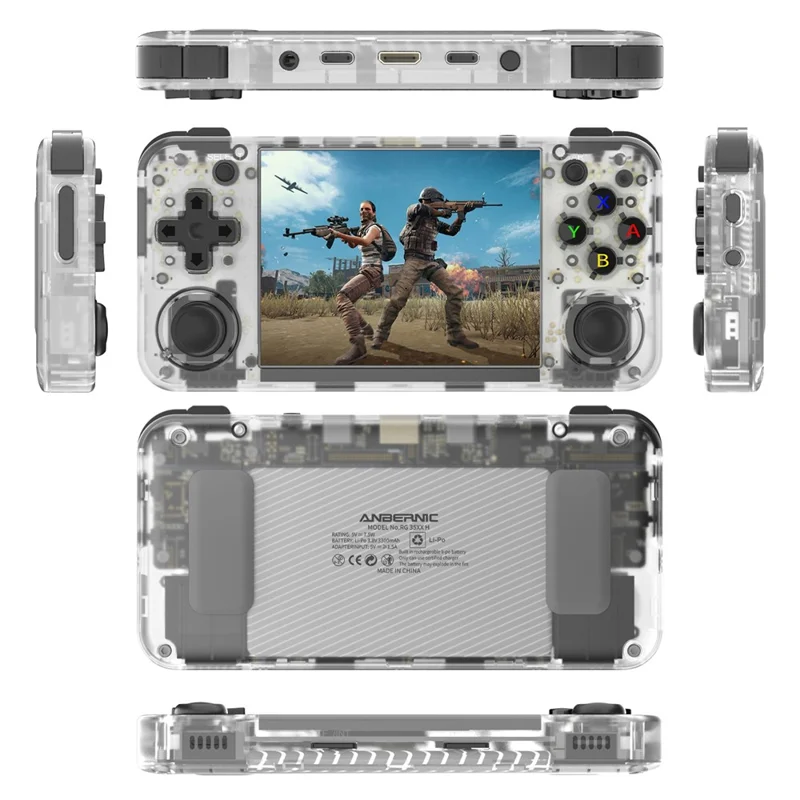 ANBERNIC RG35XXH Linux System 3.5-inch IPS Screen Open Source Game Console (English Version), 64G Memory - Transparent White