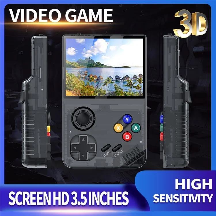 AMPOWN M19 Console de jeu rétro portable avec écran IPS de 3,5 pouces, manette de jeu 3D, sans carte mémoire - Noir