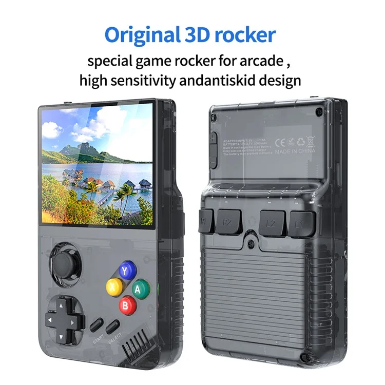 AMPOWN M19 Console de jeu rétro portable avec écran IPS de 3,5 pouces, manette de jeu 3D, sans carte mémoire - Noir