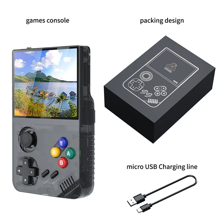 AMPOWN M19 3.5-inch IPS Screen Retro Handheld Game Console 3D Rocker Arcade Gamepad (English Version), with 128G TF Card - Grey