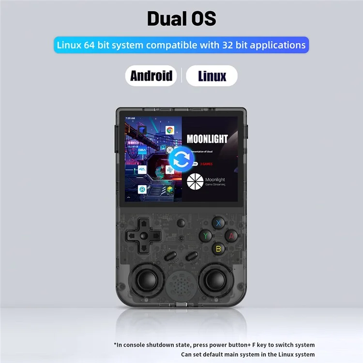 ANBERNIC RG353VS 3.5-inch Screen 32+64G Handheld Game Console, 15000 Games (English Version) - Transparent Black