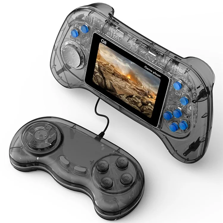Consola de juegos retro Q8 con controlador de mano incorporado 800 juegos para 2 jugadores - Gris transparente