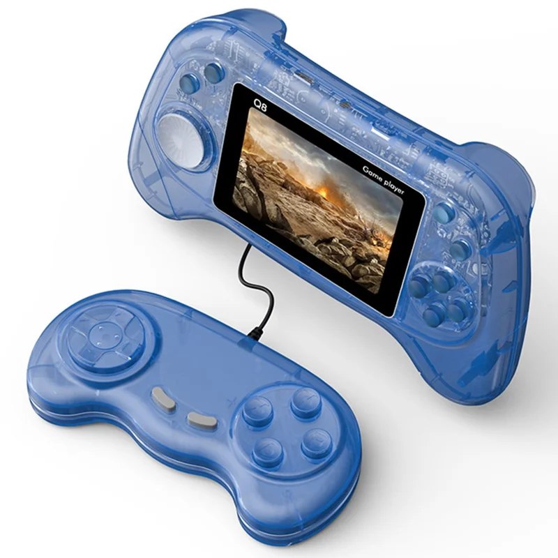 Q8 Retro Game Console with Handheld Controller Built-In 800 Games for 2 Players - Transparent Blue
