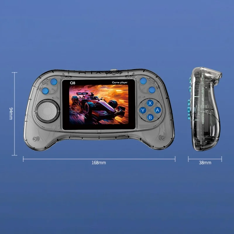 Q8 Retro Game Console with Handheld Controller Built-In 800 Games for 2 Players - Transparent Blue