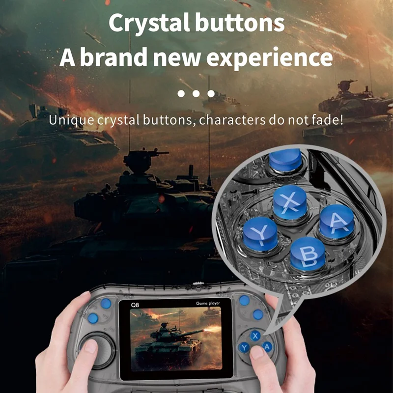 Q8 Retro Game Console with Handheld Controller Built-In 800 Games for 2 Players - Transparent Blue