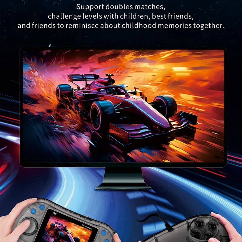 Q8 Retro Game Console with Handheld Controller Built-In 800 Games for 2 Players - Transparent Blue